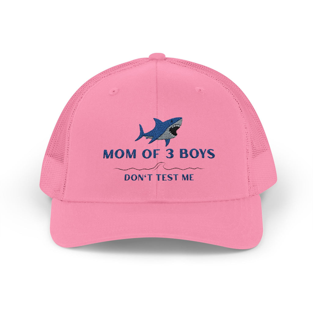 Mom of 3 Boys Trucker Cap - "Don't Test Me" Shark Mesh Hat