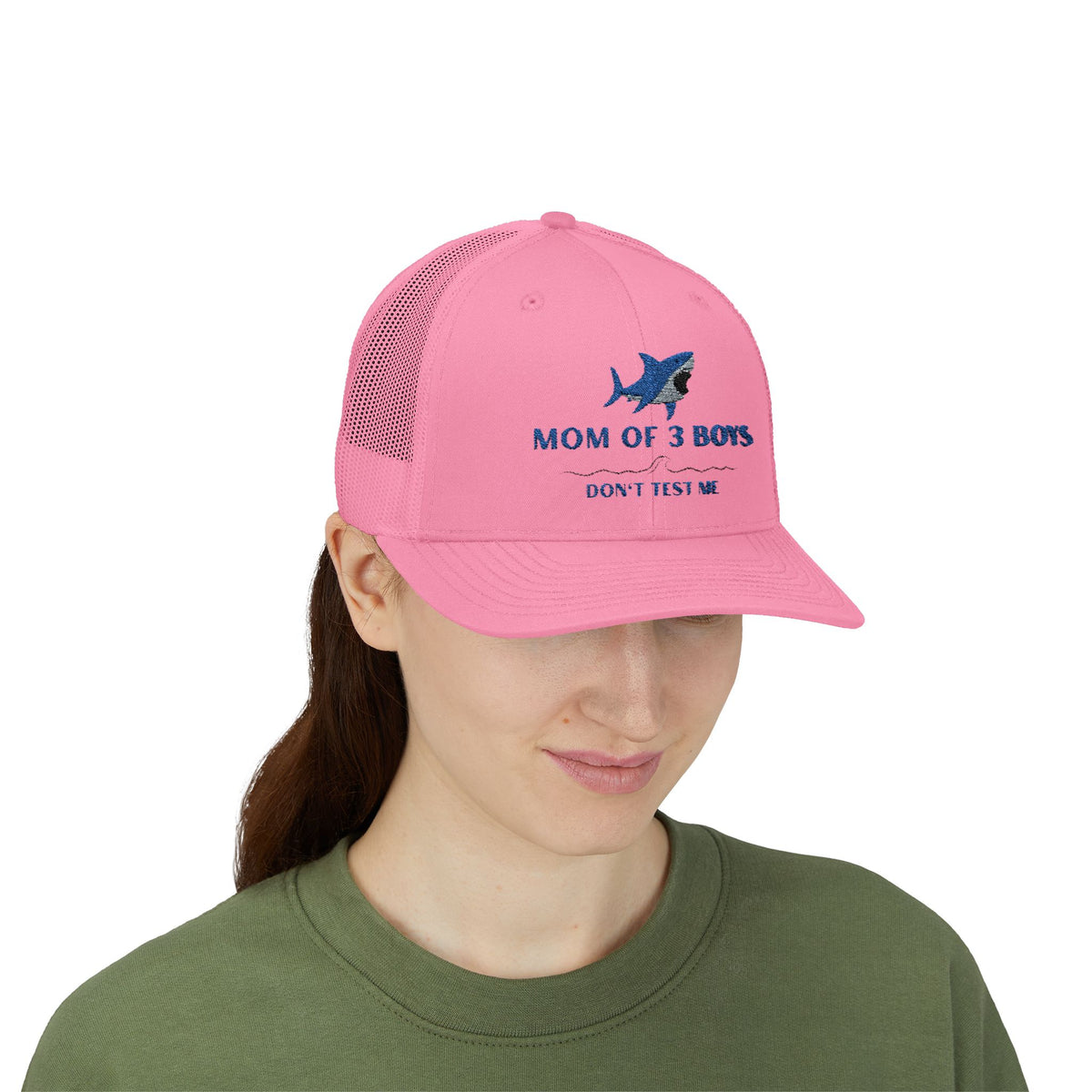 Mom of 3 Boys Trucker Cap - "Don't Test Me" Shark Mesh Hat