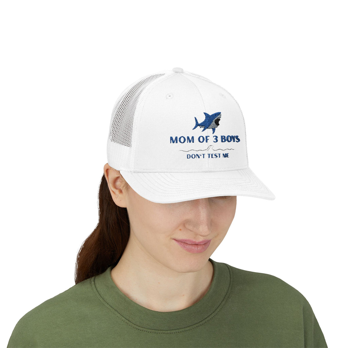 Mom of 3 Boys Trucker Cap - "Don't Test Me" Shark Mesh Hat