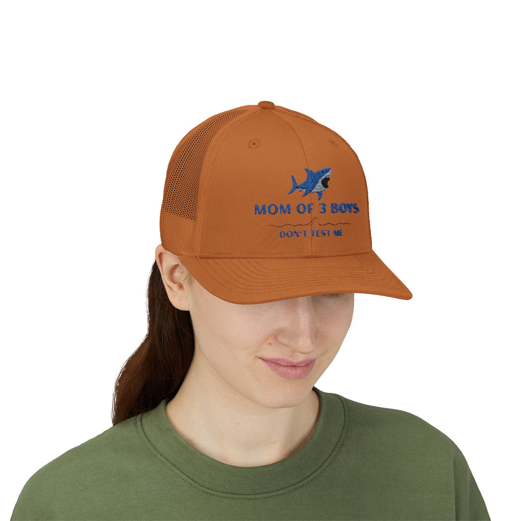 Mom of 3 Boys Trucker Cap - "Don't Test Me" Shark Mesh Hat